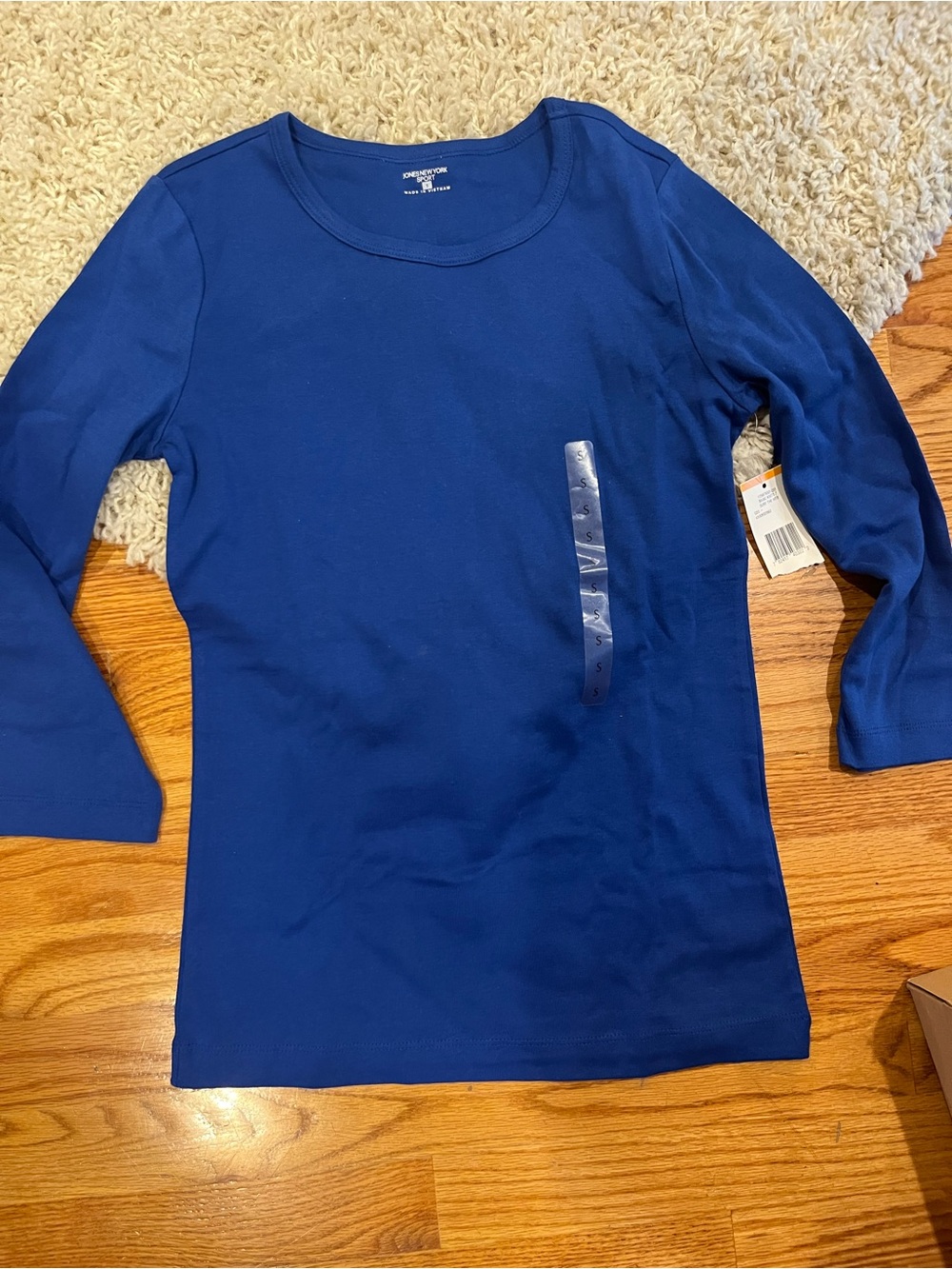 NWT Jones NY sport sz S Royal Blue Long Sleeve Top 3/4 sleeves